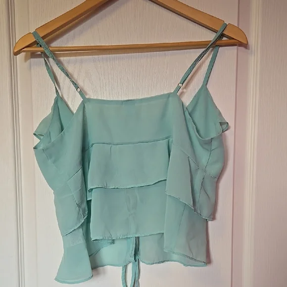 Light Blue BKE Women's Ruffle Top - Picture 4 of 5